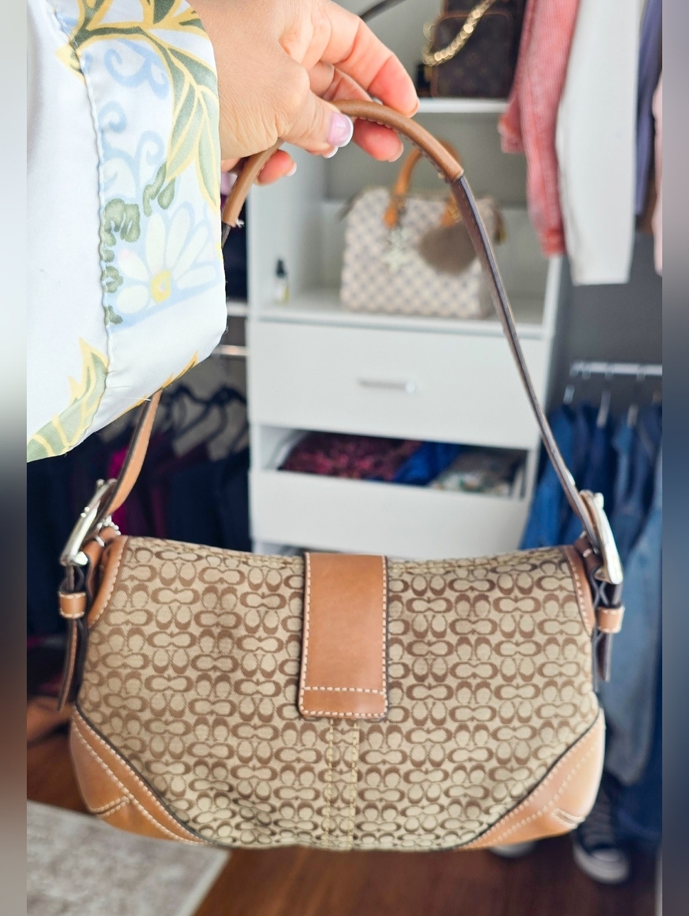 Coach Soho Flap  Signature Canvas Shoulder Bag in Tan and Brown -size Small - Picture 8 of 11